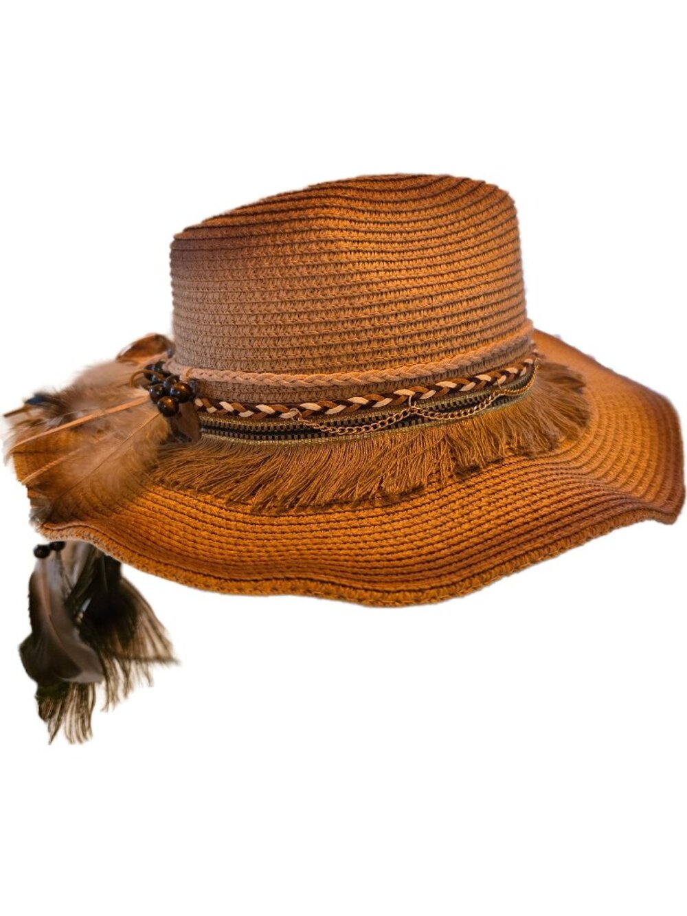 Boho Ombre Straw Cowboy Hat Rolled Brim 57cm